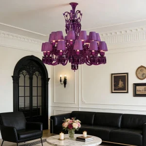 European Purple Lustres Crystal Chandelier
